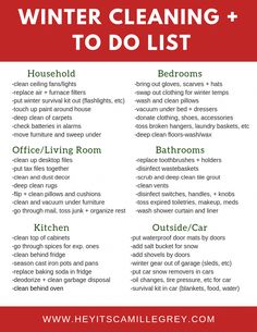 the winter cleaning checklist is shown in red and white