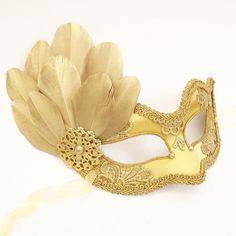 Gold Embroidery Masquerade Mask With Gold Feathers Venetian | Etsy Yellow Masquerade Mask, Masquerade Mask Aesthetic, Mask For Masquerade Ball, Masquerade Ball Prom, Mask For Masquerade, Masquerade Theme, Prom Costume, Mask Aesthetic, Bridal Mask