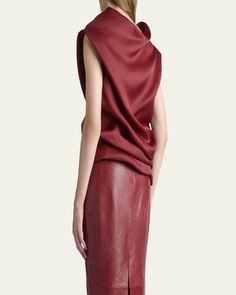 Khaite "Luola" satin top with draping detail    Cowl neckline    Sleeveless    Relaxed fit    Silk    Dry clean    Made in USA Draped Top, Cowl Neckline, Satin Top, Red Top, Cami Tanks, Knit Tanks, Silk Top, Ribbed Knit, Made In Usa