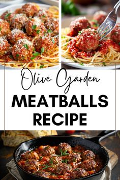 A collage of delicious meatball dishes featuring juicy Italian meatballs simmered in marinara sauce, served over spaghetti, and presented in a skillet—an irresistible Olive Garden-inspired copycat recipe. Olive Garden Meatballs, Olive Garden Meatballs Recipe, Olive Garden Inspired Recipes, Recipe Copycat, Olive Garden Recipes, Meatball Recipe, Classic Italian Dishes, Italian Meatballs, Meatballs Recipe