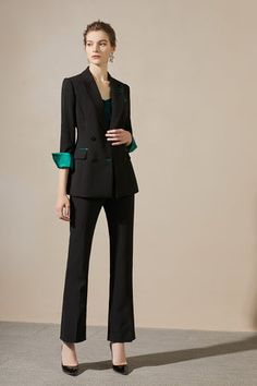 Two Piece Pantsuit - Women Double Breasted Two-piece Pantsuit | FashionByTeresa Elegant Tailored Wide-leg Pants Sets, Elegant Green Wide Leg Pants With Pockets, Elegant Tailored Green Wide Leg Pants, Elegant Wide-leg Sets For Spring, Summer Workwear Sets With Wide-leg Pants, Elegant Wide Leg Sets For Spring, Chic Tailored Green Wide Leg Pants, Elegant Green Wide Leg Office Pants, Elegant Green Wide Leg Pants For Office