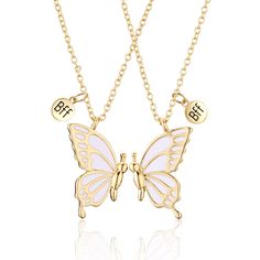 PRICES MAY VARY. 【Preppy Necklace】The preppy style butterfly necklace can be separated for 2 people to wear, and when combined, it is a butterfly with wings spread, symbolizes freedom, beauty and renewal. Which will bring you good wishes. 【Premium Material】The friendship necklace is made of high quality brass plated real 14k gold, nickel and lead-Free, hypoallergenic. The pink and blue color is through enamel craft, bright and not easy to fade. Matching any outfit, suitable for daily wear. 【Size Cute Friendship Necklaces, Bff Necklaces For 2, Preppy Necklace, Preppy Necklaces, Best Friend Birthday Gift, Friendship Necklace, Friend Birthday Gift, Bff Necklaces, Friendship Necklaces