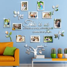 PRICES MAY VARY. Family Tree Wall Decal: you will receive a set of 3D acrylic mirror wall decal stickers including 10 pieces of photo frames, an acrylic tree [including branches and leaves], and an inspirational quote [this is us a little bit of crazy a little bit loud and whole lot of love], exquisite decorations for your house, showing your family's warm moments Easy to Decorate and Remove: the family tree wall decal stickers are made of quality acrylic material, designed in mirrored surface; Family Tree Decal, Family Tree Wall Decor, Photo Frame Tree, Family Pictures On Wall, Wall Murals Diy, Family Photo Frames, Family Tree Wall Decal, Tree Decals, Family Tree Wall