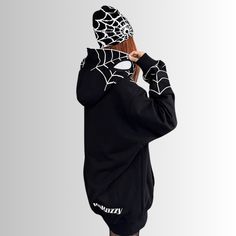 Transform your wardrobe with our Dark Spider-Man Embroidered Hoodie. This exclusive piece features intricate embroidery, elevating your style to the next level. Made from premium materials, its comfort and style are unmatched. Embrace the sophistication of our hoodie and make a statement wherever you go. Features: -100% Cotton -Fixed Hood -Full zip closure -Ribbed Cuffs And Hem -Super Soft Fabric -Spider Jacquard Design -Solid Color -High Street style Halloween Streetwear Sweatshirt, Hip Hop Long Sleeve Halloween Outerwear, Embroidered Sweatshirt For Winter Streetwear, Embroidered Sweatshirt For Streetwear In Winter, Halloween Techwear Long Sleeve Sweatshirt, Halloween Long Sleeve Techwear Sweatshirt, Hip Hop Cotton Outerwear For Halloween, Trendy Black Halloween Sweatshirt, Trendy Black Winter Hoodie