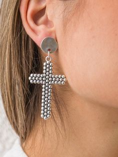 A handmade pair of cross earrings in silver color and in a unique design. This pair is too light and they get into the ears with ear wires. In Christina Christi Jewels store you can see a lot of designs in Women's Earrings. You can have them in 2-4 Days with DHL EXPRESS SHIPPING MATERIALS - Metal Crosses in Silver color. DIMENSIONS - Total length of earrings: 7 cm (2.7'') - Total width of earrings: 3cm (1.81'') PROTECTION - Protect them from water, parfumes, hair and body lotion to keep them bri Metal Crosses, Silver Cross Earrings, Jewelry Silver Earrings, Earrings Cross, Womens Earrings, Gold Glasses, Seashell Earrings, Silver Earrings Handmade, Protection Bracelet