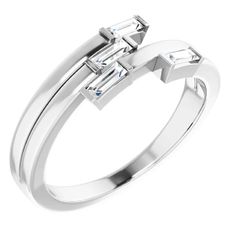 Our diamond baguette cut, 4 stone ring is a solid gold ring and is considered modern jewelry. Our custom ring with a wide band looks like a stacking ring with multiple shanks; however it is one ring. Our statement ring, cocktail ring, anniversary ring or right hand ring has 4 diamonds that are set in a staggered fashion. We like the clean lines & modern, non-fussy style.♡ DETAILS:4) 3.75 x 1.5 mm straight baguette cut ring has a 1/4 carat total diamond weight.- Your choice of 14kt yellow, rose, 4 Stone Ring, Geometric Diamond Ring, Stone Ring Design, Hand Dress, Baguette Diamond Ring, Right Hand Rings, Geometric Ring, Geometric Diamond, Baguette Cut Diamond