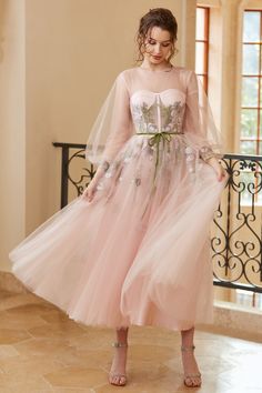 Zapaka Women Prom Dress Light Nude A Line Jewel Tea Length Party Dress with Long Sleeves – ZAPAKA Prom Dress With Long Sleeves, 50th Birthday Party For Women, Nude Prom Dresses, Tea Length Prom Dress, Lovely Partner, Mesh Overlay Dress, Women Lace Dress, Tea Party Dress, Womens Prom Dresses