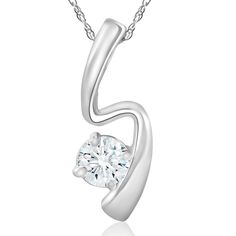 This classic solitaire pendant features one round brilliant cut natural diamond. The diamond is prong set in a 14k white gold setting. An 18" 14k white gold clasp lock chain is included. Color: gold/white. Gender: female. Age Group: adult. Lock Chain, Solitaire Diamond Pendant, Gold Chain With Pendant, Solitaire Pendant Necklace, Bronze Jewelry, Handmade Rings, Solitaire Pendant, Fine Jewellery Necklace, Diamond Pendant