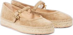 Beige Leather Espadrilles With Woven Sole, Chic Leather Espadrilles With Buckle Closure, Leather Espadrilles With Suede Lining And Round Toe, Beige Suede Espadrilles With Rubber Sole, Beige Suede Espadrilles With Textured Sole, Suede Closed-toe Espadrilles With Rubber Sole, Suede Closed Toe Espadrilles With Rubber Sole, Suede Espadrilles With Woven Sole And Closed Toe, Closed Toe Suede Espadrilles With Leather Sole