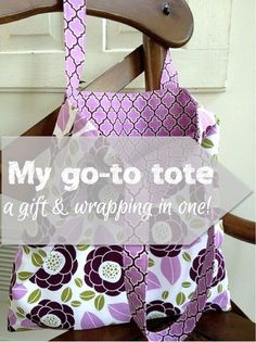 a purse sitting on top of a chair with the words, my go - to toe gift wrapping in one