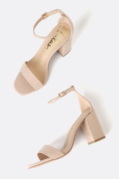 You're certain to step up your style essentials when you add the Lulus Arylee Light Nude Suede Ankle Strap Heels to your closet! Soft faux suede shapes a single toe strap, an almond-shaped toe bed, and wrapped block heel. A dainty ankle strap rises from the sturdy heel cup and secures with a gold buckle. 3" wrapped block heel. Cushioned insole. Felted rubber sole has nonskid markings. Man made materials. Imported. Lulus | Arylee Light Nude Suede Ankle Strap Heels | Size 10. Beige Suede Heels With Padded Heel, Medium Width Suede Block Heels For Evening, Suede Ankle Strap Heels For Spring, Chic Suede Block Heels With Wrapped Heel, Spring Suede Heels With Ankle Strap, Spring Suede Ankle Strap Heels, Beige Suede Heels With Open Heel, Beige Suede Open Heel Heels, Suede Block Heels With Wrapped Heel