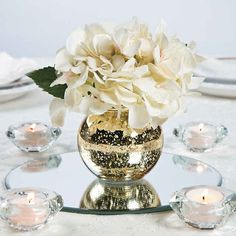 Round Gold Mercury Bud Vases | Oriental Trading 50 Wedding Anniversary Centerpieces, Wedding Anniversary Centerpieces, Anniversary Centerpieces, Gold Wedding Centerpieces, Dinner Centerpieces, 50th Wedding Anniversary Party, Engagement Dinner, Gold Centerpieces, 50th Anniversary Party