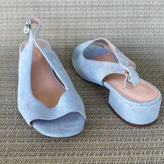 J Crew Slingback Sandals In Suede Misty Peri Light Blue Size 9 Brand New, Stickers On Soles (See Photos For Slight Darkness? On Suede) L5482 Color: Misty Peri (Light Blue) 1" Heel Suede Upper Leather Lining Man-Made Sole Open Toe Sling Back Style "A Breezy Open Toe, Comfortable Slingback And Wear-All-Day Heel In Pretty Pastelit's Like Warm Weather In Shoe Form." J Crew From No Pet No Smoke House Summer Slingback Pumps With Stacked Heel And Closed Toe, Spring Slingback Pumps With Platform And Open Toe, Spring Platform Slingback Pumps With Open Toe, Spring Open Toe Platform Slingback Pumps, Blue Slingback Sandals With Removable Insole, Casual Blue Slingback Sandals With Open Heel, Casual Blue Open Heel Slingback Sandals, Blue Slingback Pumps With Removable Insole For Evening, Spring Platform Slingback Pumps With Open Heel