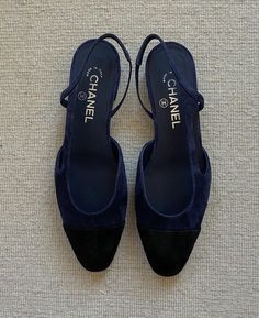 Chanel Slingback Shoes, Slingback Chanel, Navy Blue Heels, Chanel Slingback, Chanel Flats, Navy Chanel, Spring Chicken, Nyc Shopping