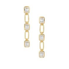 Doves Jewelry - Mondrian 18K Yellow Gold Diamond Drop Earrings | Manfredi Jewels Luxury Gold Linear Earrings With Brilliant Cut, Luxury Gold Linear Earrings With Prong Setting, Elegant Gold Diamond Earrings With Baguette Diamonds, Elegant Gold Diamond Earrings With Baguettes, Classic Gold Linear Earrings With Brilliant Cut, Elegant Yellow Gold Diamond Earrings With Baguette Diamonds, Anniversary Yellow Gold Linear Earrings, Timeless Gold Baguette-cut Diamond Earrings, Timeless Gold Baguette Cut Diamond Earrings