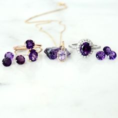 The #Amethyst, our #FebruarysBirthstone, ranges in color from a pale lilac pinky/purple, to dark rich #DeepPurple and all the shades in between.⁠ ⁠ ⁠Personally we like the lilac pinky purple. Write your favorite amethyst shade in the comments. ⁠ #healingcrystals #gemstones #crystalenergy #crystalhealing #colorful #gems #gemstonejewelry #gemstoneengagementrings⁠ #February #Regal #purple #gifting Luxury Purple Gemstones With Halo Setting, Fine Jewelry Purple Amethyst Ring With Prong Setting, Fine Jewelry Purple Amethyst Ring With Gemstone Accents, Timeless Oval Purple Amethyst Ring, Purple Amethyst Gemstones With Prong Setting, Timeless Purple Oval Amethyst Ring, Fine Jewelry Purple Amethyst Ring With Center Stone, Luxury Purple Amethyst Ring With Halo Setting, Purple Amethyst Ring For Anniversary