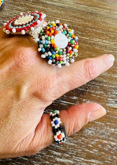 Handmade Imported South-African Beaded 3 x rings small to medium fingers. Made in South Africa. Adjustable Multicolor Toe Rings, Multicolor Handmade Open Ring, Handmade Adjustable White Rings, Handmade Multicolor Open Ring Jewelry, Gift Colorful Beaded Round Rings, White Bohemian Beaded Rings, Adjustable Multicolor Rings With Tiny Beads, Unique Multicolor Adjustable Rings, Beaded Rings For Jewelry Making