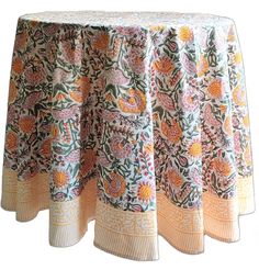 an image of a table cloth with flowers and leaves on the top, as if it were made out of fabric