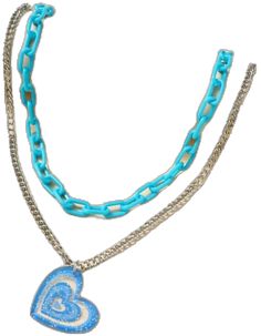 Trendy Heart Shaped Double Chain Jewelry, Trendy Heart-shaped Double Chain Jewelry, Casual Blue Jewelry With Heart Beads, Trendy Metal Heart Necklace, Blue Casual Jewelry With Adjustable Chain, Trendy Blue Heart Pendant Necklace, Cute Blue Jewelry With Heart Charm, Cute Blue Jewelry With Heart Beads, Trendy Blue Heart Pendant Jewelry