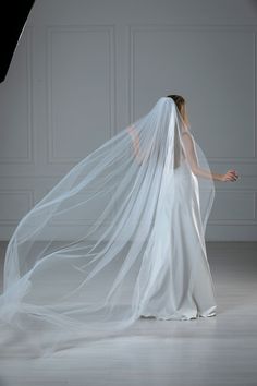 a woman in a white wedding dress and veil