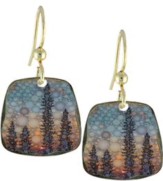 PRICES MAY VARY. Made in USA Northern lights dance between the trees on these brass framed, rounded square earrings. Hummingbird Earrings, Rounded Square, Light Earrings, Stud Jewelry, Paper Jewelry, French Wire, Square Earrings, Ceramic Jewelry, Enamel Jewelry