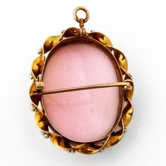 "Vintage 10 K (.417) yellow gold oval form combination of a brooch and pendant, having carved shell cameo centerpiece, featuring high relief female profile. Applied twist design border is decorated with tiny Seed Pearl beads. Bail is hinged. This marvelous brooch is 1 3/8\" tall, 1 1/8\" wide and weighs 8.7 grams. Eb9226" Antique Oval Brooch Jewelry, Vintage Oval Brooch With Cabochon, Ornate Oval Brooch Jewelry, Vintage Oval Cabochon Brooch, Antique Pink Brooch Jewelry, Oval Cameo Brooches As Gift, Ornate Oval Intaglio Brooches, Ornate Oval Engraved Brooches, Victorian Pendant Brooches With Cabochon