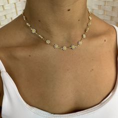 Have you ever seen a cuter necklace? We're feeling all the summer vibes with our new Daisy white choker! Throw this on with a swimsuit or even a fancy outfit and you'll be the best dressed anywhere you go! 13 inches w/ 2.5 inch extenderacrylic flowers, gold plated over brass Daisy Necklace Aesthetic, White Choker Necklace, Daisy Choker, Fancy Outfit, Lost Stars, White Choker, Blue Stone Necklace, Flower Choker, Daisy Necklace