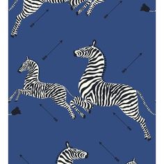 zebras are flying through the air with arrows in their tails on a blue background