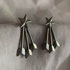 Star And Arrow Earrings By The 2 Bandits In Antique Silver Plated Ear Jacket Studs Measure 25 X 45 Mm Brand New! Symbolic Star-shaped Nickel-free Earrings, Sterling Silver Star-shaped Single Earring, Bohemian Star-shaped Nickel-free Earrings, Red Star-shaped Nickel-free Earrings, Adjustable Star-shaped Sterling Silver Earrings, Free People Jewelry, Jewelry Star, Arrow Earrings, Ear Jacket