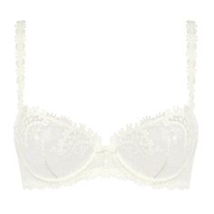 French chic has never been so effortless. A delicate collection with floral embroidering and guipure lace. Refined and sophisticated. Style# 12B330 Style: Demi Cup Bra w/ Underwire Fabric: 98% Polyester, 2% Elastane. Design: Embroidered half-cup bra with guipure lace and jacquard satin with underwire. Round curve. Enhanced neckline. Underwired, without pads. Fit and Tips: Adjustable straps embellished with guipure lace. Elegant Embroidered White Lace, Feminine Lace With Lace Closure For Wedding, White Feminine Lace For Spring, Elegant Spring Floral Embroidery Lace, Elegant Spring Floral Embroidered Lace, Delicate Lace For Wedding Night, Elegant Scalloped Lace For Formal Occasions, Elegant Fitted Lace For Wedding Night, Elegant Fitted Lace With Floral Embroidery