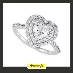 a heart shaped diamond ring with diamonds around it and the words macy's written below