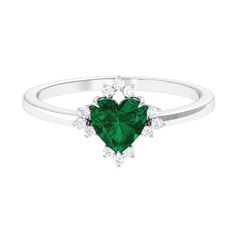 Heart Shape Created Emerald Designer Engagement Ring with Diamond Lab Created Emerald - ( AAAA ) - Quality - Rosec Jewels Emerald Promise Ring, Outfit Drawing, Lab Created Emerald, Claw Setting, Ring With Diamond, 18k Yellow Gold Ring, Emerald Engagement Ring, Designer Engagement Rings, Emerald Ring