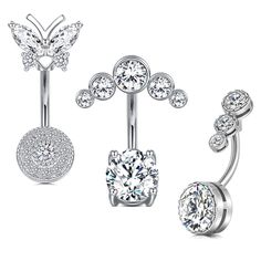 PRICES MAY VARY. [Package]: Total 3pcs silver belly button rings, includ diamond belly button ring and reverse belly button ring, give more choices for you to meet different daily outfits. Come with a black velvet pouch. [Safe Material]: Belly rings made of 316L surgical stainless steel, high polished smooth surface, comfortable for long time wear. [Size]: The belly piercing standard bar thickness: 14G=1.6mm, wearable bar length of the belly button rings is 3/8"(10mm), common belly ring size, su Internally Threaded Metal Belly Rings, Metal Internally Threaded Belly Rings, Adjustable Silver Belly Rings, Dangle Metal Belly Rings, Elegant Nickel-free Belly Rings, Internally Threaded Dangle Belly Rings, Silver Sterling Silver Belly Rings, Eye Flower, Belly Piercing Jewelry