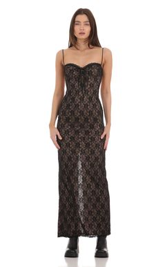 Lace Bodycon Maxi Dress in Black | LUCY IN THE SKY Black Maxi Lace Dress, Bodycon Maxi Dress, Winter Formal, Loungewear Jumpsuit, Bodycon Maxi Dresses, Lace Bodycon, Brown Fabric, Casual Wedding, Prom Wedding