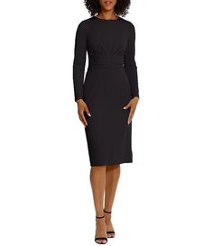 Maggy London Stretch Crew Neck Long Sleeve Dress | Dillard's Stretch Elastane Long Sleeve Midi Dress, Flattering Long Sleeve Formal Midi Dress, Long Sleeve Elastane Midi Dress, Sleek Fitted Long Sleeve Midi Dress, Sleek Fitted Long Sleeve Dress For Formal Occasions, Sleek Fitted Long Sleeve Dress For Formal Events, Formal Long Sleeve Bodycon Dress For Fall, Formal Fall Bodycon Long Sleeve Dress, Formal Fall Long Sleeve Bodycon Dress