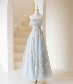 Prom Dresses Fairy, Light Blue Prom Dresses, Dresses Fairy, Light Blue Prom, Blue Prom Dresses, Light Blue Prom Dress, Cute Dresses For Party, Strapless Party Dress, A Line Evening Dress