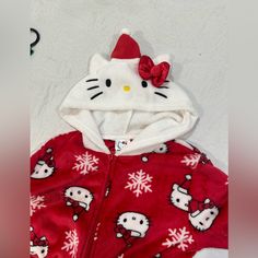 Hello Kitty Christmas Onesie , Size Small , Super Cute , No Tags But Never Worn Hello Kitty Onesie Aesthetic, Hello Kitty Pajama Onesie, Christmas Pjs Hello Kitty, Hello Kitty Onesie, Pink Hello Kitty Onesie, Cute Hello Kitty Print Sleepwear For Bedtime, Cat Tanks, Hello Kitty Bow, Kitty Christmas