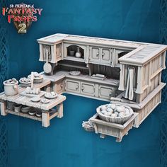 an image of a kitchen set made out of paper and cardboards with the words fantasy props on it