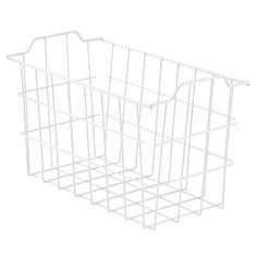 a white wire basket on a white background