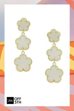 From The Flower Collection. Genuine Mother Of Pearl 14k Goldplated Brass Imported Size Drop, About 1 3undefined White Flower-shaped Gold Plated Jewelry, White Gold Plated Tarnish Resistant Earrings, Nickel Free White Gold Plated Earrings, White Gold Plated Nickel Free Earrings, White Gold Plated Nickel-free Earrings, Luxury White Flower Drop Earrings, White Gold Plated Flower Earrings For Wedding, White Gold Plated Flower Earrings, White Gold-plated Flower Earrings