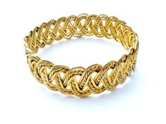 Vintage Fashion Jewelry - This is a wide gold tone bangle bracelet with a woven design. It is almost 1" wide, inside circumference is 8.25" Gold Bangles Design, Bangle Designs, Gold Bangle Bracelet, Woven Design, Gold Bangles, Bangle Bracelet, Bangle Bracelets, Gold Bracelet, Gold Tones