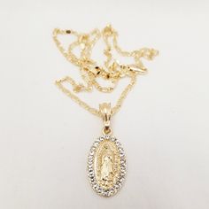 14k Gold Plated Virgin Mary/Guadalupe Necklace Pendant 3/4" Chain 20" Length 3mm Women's Necklace New Gold Necklace Layered Mexican, Mexican Necklace Gold, Quince Jewelry Gold, Virgin Mary Necklace Gold, Gold Virgin Mary Necklace, Quinceanera Necklace, Mary Guadalupe, Baby Jewelry Gold, Guadalupe Necklace