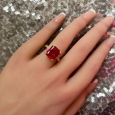 Don't miss this opportunity to own this beautiful gemstone ring! => Gemstone Type - Lab Grown Ruby, Clear Quartz => Gemstone Cut - Faceted => Gemstone Size - 10*12 mm, 2.25 mm => Total Number of Gemstones - 7 => Metal Type - 14k Gold Filled (Tarnish Resistant and Nickel Free) - also available in 925 sterling silver * Please contact me for pricing on a sizes larger than 11 * ~ Feel free to ask me about custom made designs. ❏ Replacements and custom orders : ✪ 925 sterling silver - no additional c Classic Ruby Ring With Rectangular Stone For Anniversary, Formal Ruby Ring With Rectangular Stone, Classic Rings With Rectangular Gemstone, Classic Ring With Rectangular Stone For Gift, Classic Rings With Rectangular Stone For Gift, Fine Jewelry Diamond Ring With Rectangular Stone For Promise, Classic Rectangular Ruby Ring As A Gift, Fine Jewelry Radiant Cut Gemstone Ring, Classic Rectangular Ruby Promise Ring