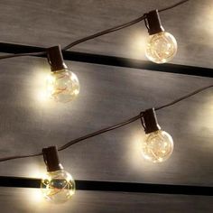 string lights are hanging on the wall with small bulbs attached to each lightbulb