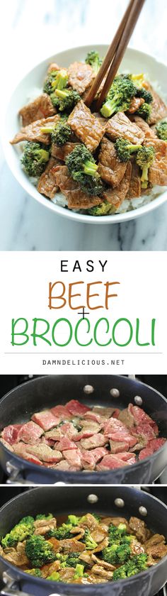 broccoli and beef are being cooked in an easy beef broccoli skillet