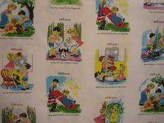 an image of children's fabric with cartoon characters on it