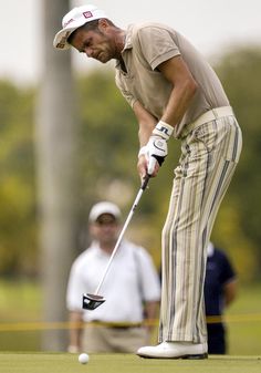 17. Jesper Parnevik | Striping it. Known for his ball striking, Jesper Parnevik was striping it in more ways that one at the World Golf Championships-Cadillac Championships in 2004. Golf Fits Aesthetic Men, Golf Aesthetics Men, Vintage Golf Aesthetic Men, Golf Men’s Fit, Masters Jacket