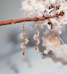 Cherry Blossom Wedding Theme, Cherry Blossom Earrings, Pink Crystal Earrings, Cherry Blossom Wedding, Gemstone Choker, Earrings Pink, Quartz Rose, Pink Quartz, Ceramic Beads