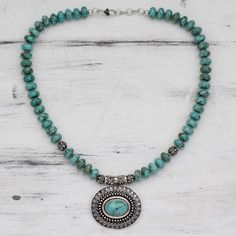 Oval Calcite Beaded Pendant Necklace from India - Regal Glamour | NOVICA Sky Goddess, Handmade Turquoise Necklace, Handmade Turquoise Jewelry, Amethyst Necklace Pendant, Turquoise Pendant Necklace, Squash Blossom, Beaded Pendant Necklace, Purple Lilac, Amethyst Pendant