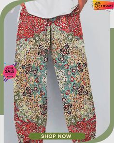 Ethnic Casual Casual Pants Casual Boho Print Bottoms For Beach, Multicolor Printed Harem Pants For Summer, Multicolor Boho Print Beach Bottoms, Multicolor Boho Print Bottoms For Vacation, Casual Boho Print Pants For Vacation, Multicolor Boho Print Summer Bottoms, Bohemian Patterned Bottoms For Vacation, Casual Multicolor Harem Pants For Vacation, Beach Pants With Printed Pattern